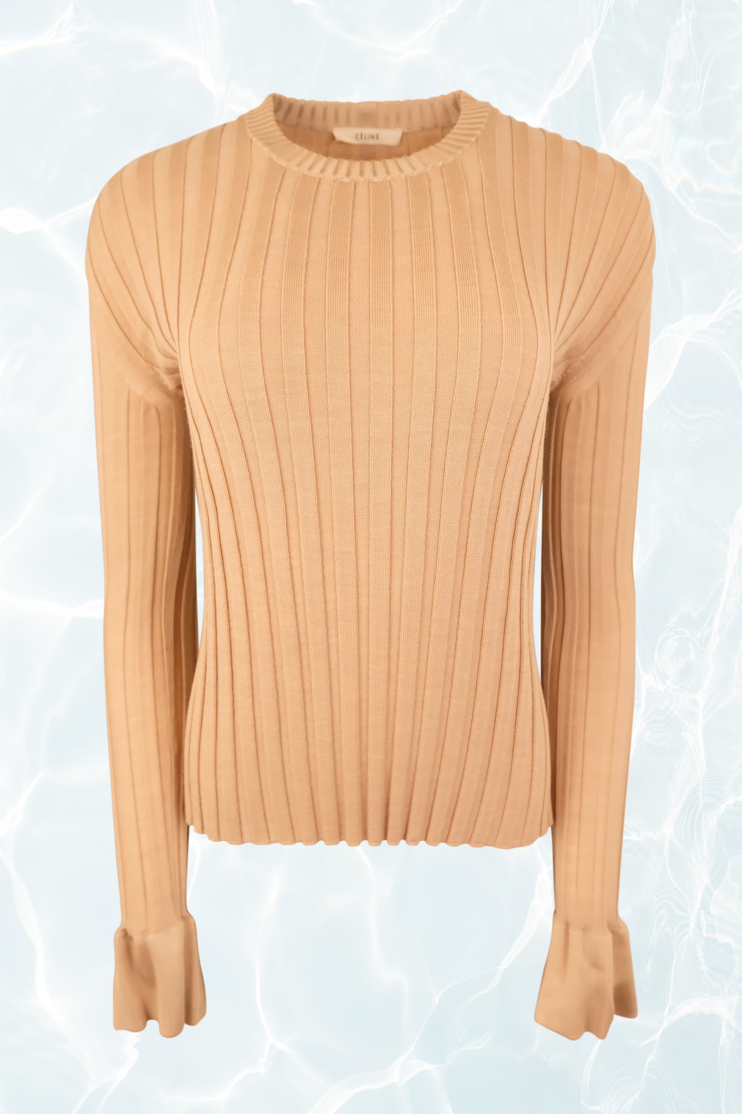 Phoebe Philo Era AW 2015 Beige Rib Knit Sweater Top with Flared Sleeve