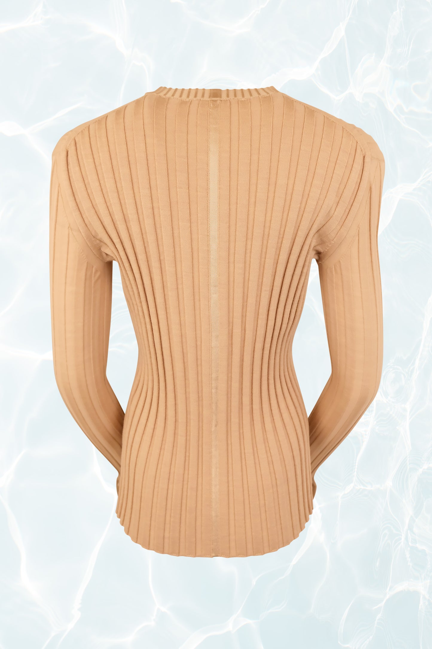 Phoebe Philo Era AW 2015 Beige Rib Knit Sweater Top with Flared Sleeve