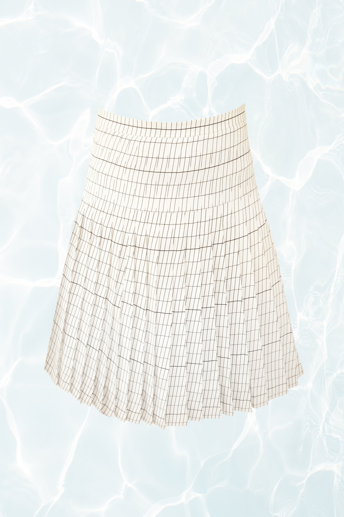 Phoebe Philo Era Silk Black and White Pleated Grid Print Skirt