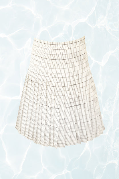 Phoebe Philo Era Silk Black and White Pleated Grid Print Skirt