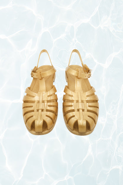 SS 2020 Gold Glitter PVC Jelly Fisherman Sandals