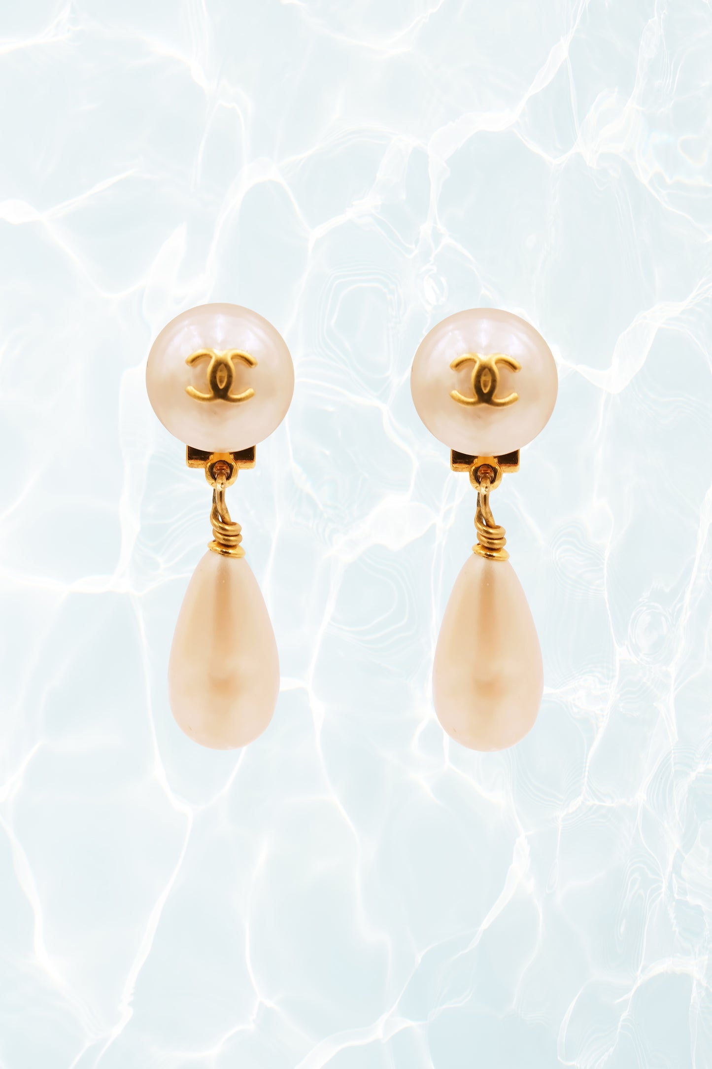 Vintage SS 1995 Faux Pearl CC Logo Clip-On Earrings