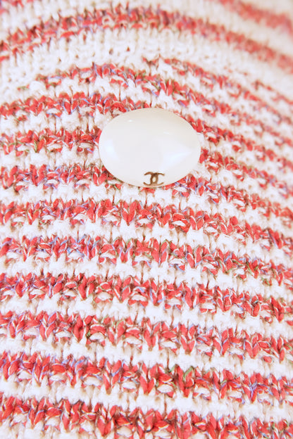 SS15 CC Logo Pearl Button Red and Off White Striped Flare Knit Mini Skirt