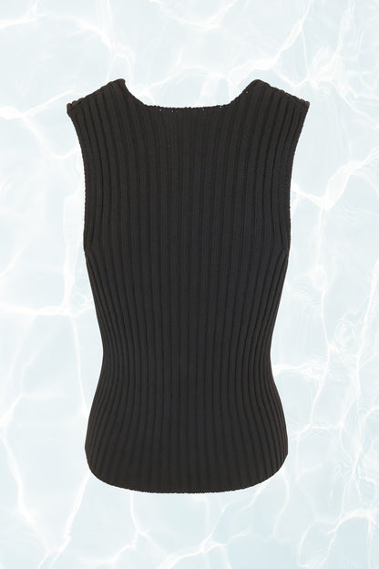 Black Rib Knit Scoop Neck Sleeveless Sweater Top