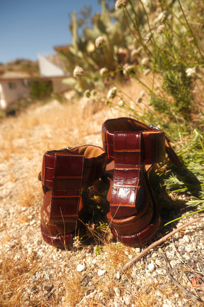 Croc Embossed Patent Leather Sandals