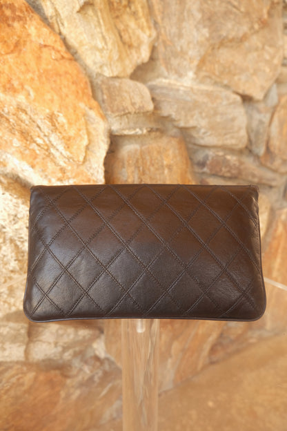 Vintage CC Black Lambskin Quilted Pouch Circa 1989