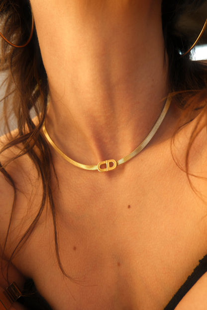 Vintage 1970s Gold Choker Logo Necklace