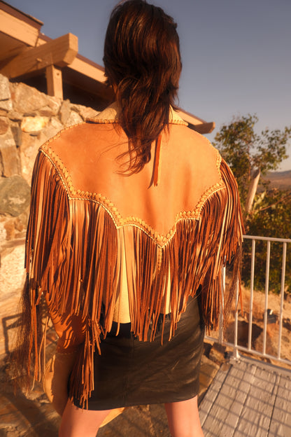 Vintage 1970's Fringe Leather Jacket with Bead, Lace, and Pony Hair Details