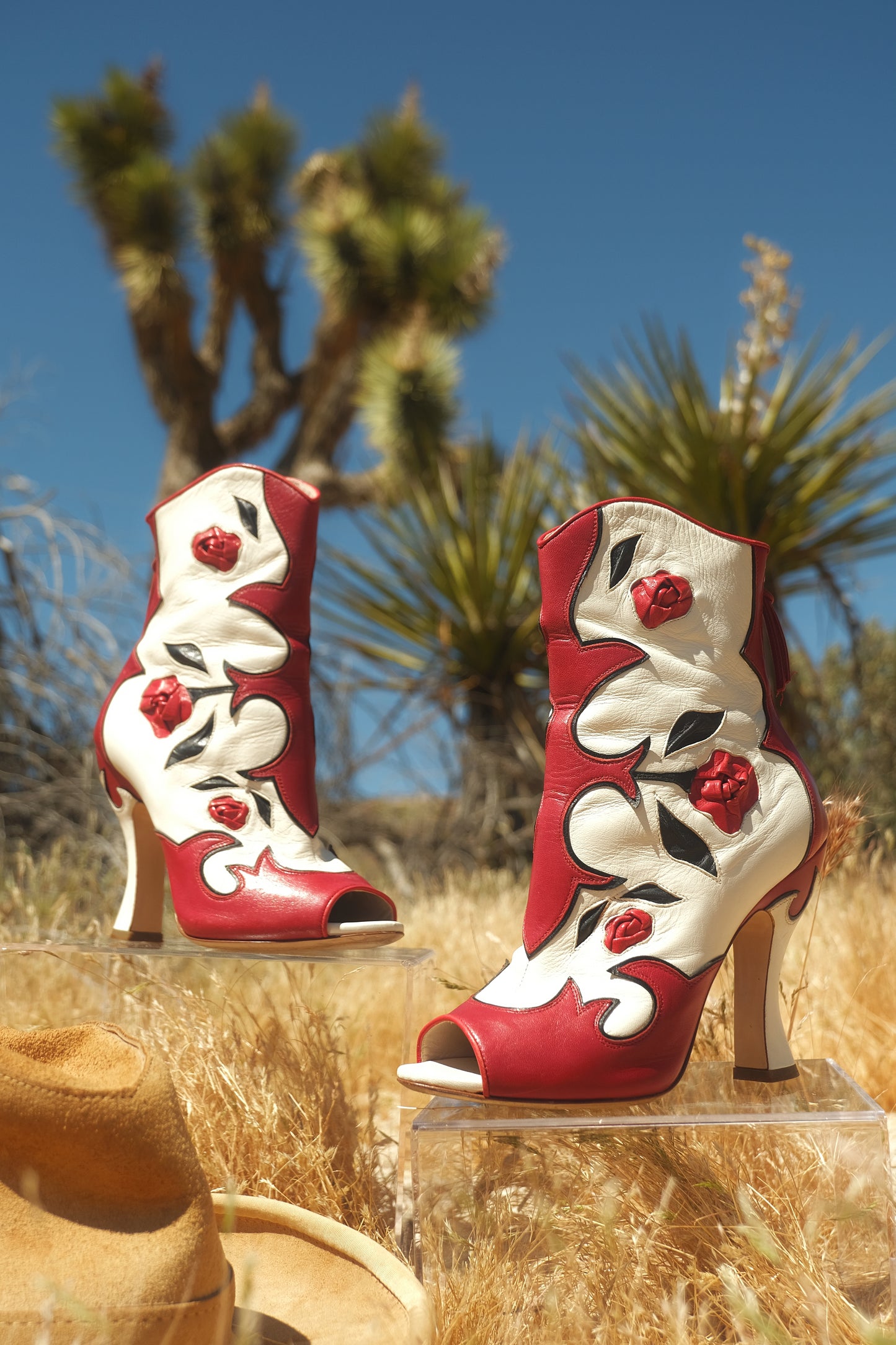 SS12 Open Toe Western Style Boots with Rose Details