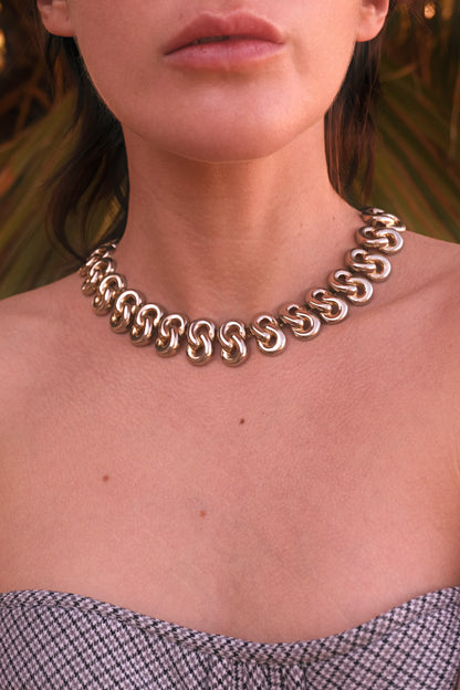 Vintage Mexican Silver Sculptural Chain Effect Necklace