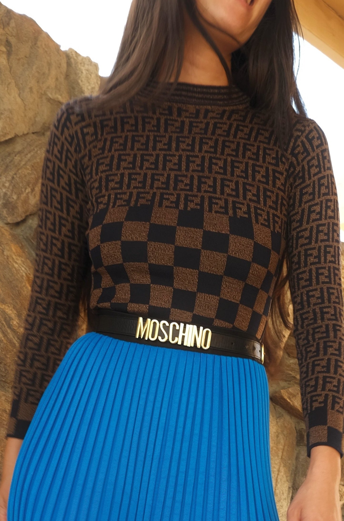 Vintage 90's Zucca Logo Check Print Long Sleeve Knit Top