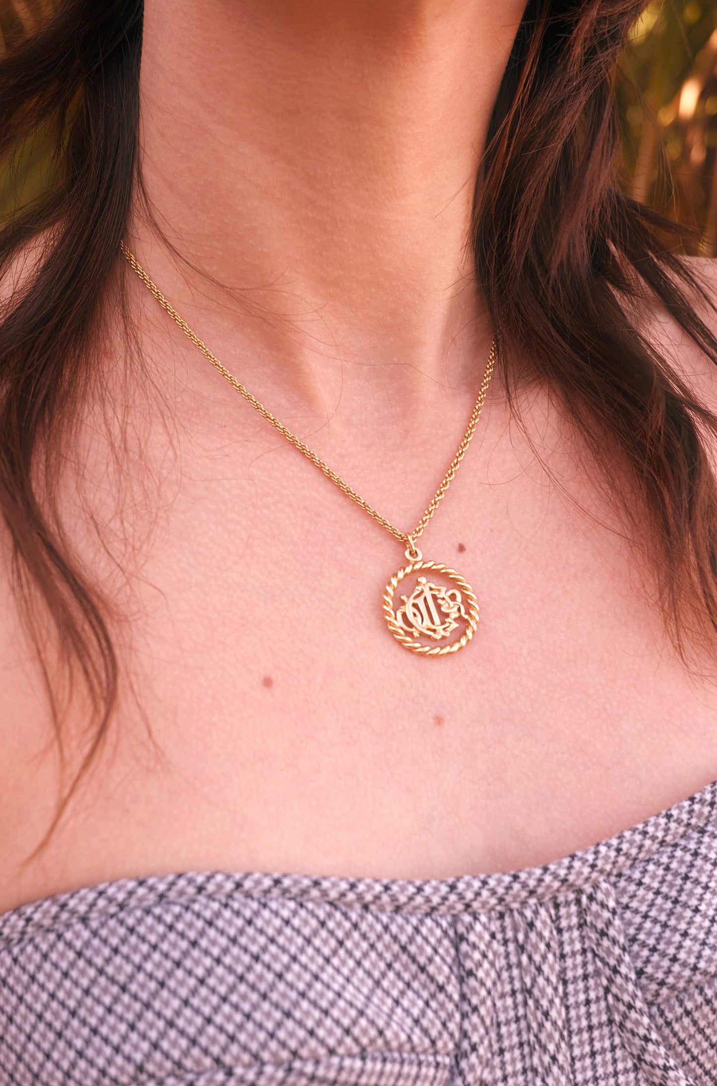 Round Logo Cutout Pendant Necklace in Gold