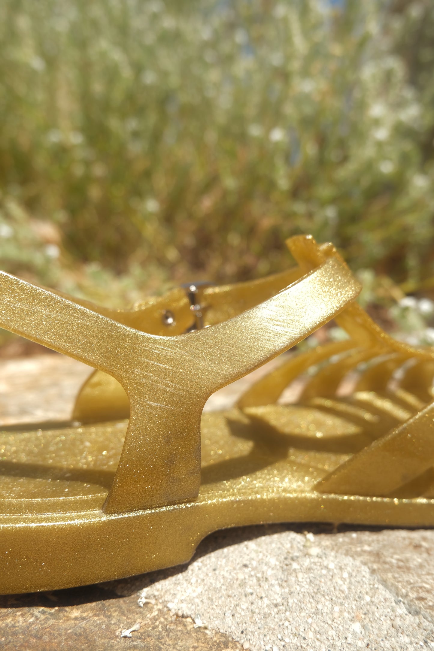 SS 2020 Gold Glitter PVC Jelly Fisherman Sandals