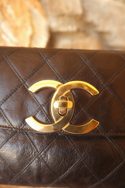 Vintage CC Black Lambskin Quilted Pouch Circa 1989