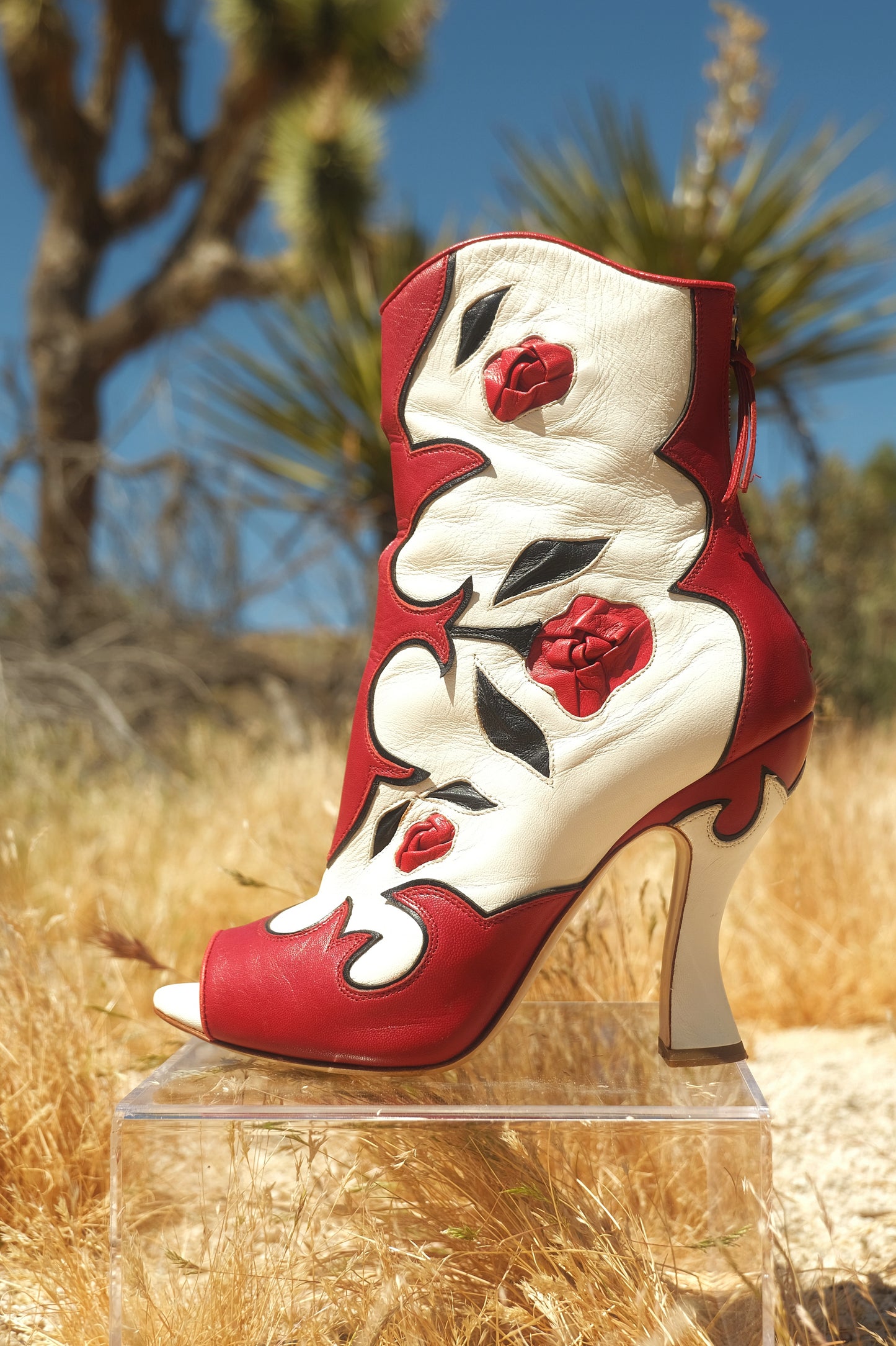 SS12 Open Toe Western Style Boots with Rose Details