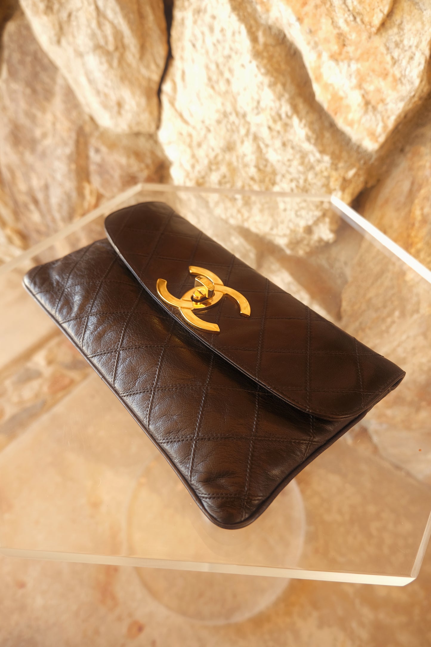 Vintage CC Black Lambskin Quilted Pouch Circa 1989