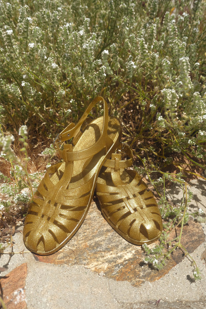 SS 2020 Gold Glitter PVC Jelly Fisherman Sandals