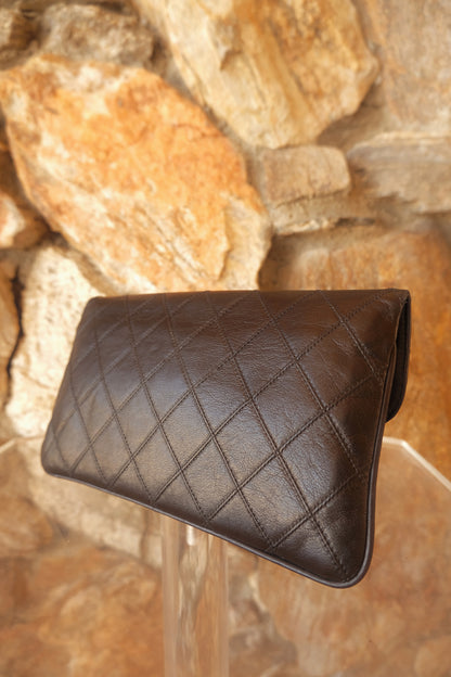 Vintage CC Black Lambskin Quilted Pouch Circa 1989