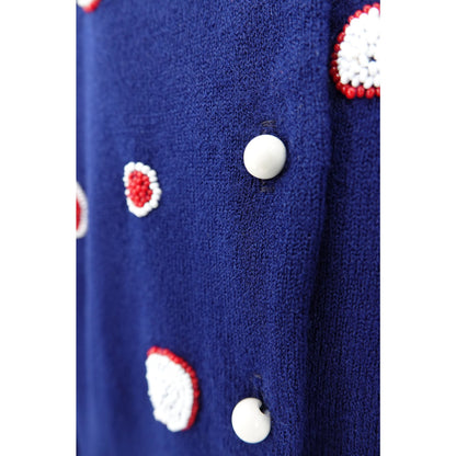 Vintage 1960s Schiaparelli Navy Beaded Polka Dot Cardigan