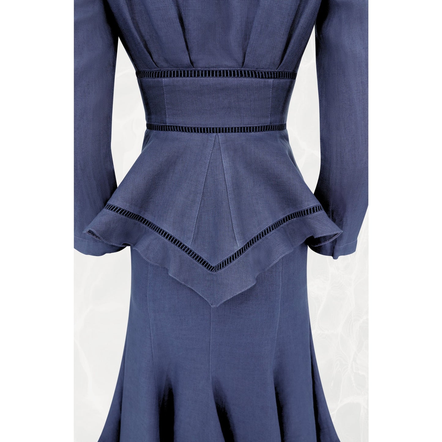 1990s Navy Linen Peplum Jacket and Skirt Set