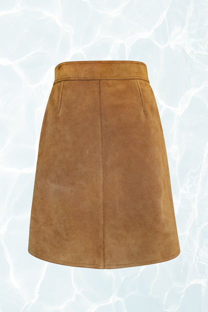 SS15 Brown Suede Skirt with Gold Button Down Front