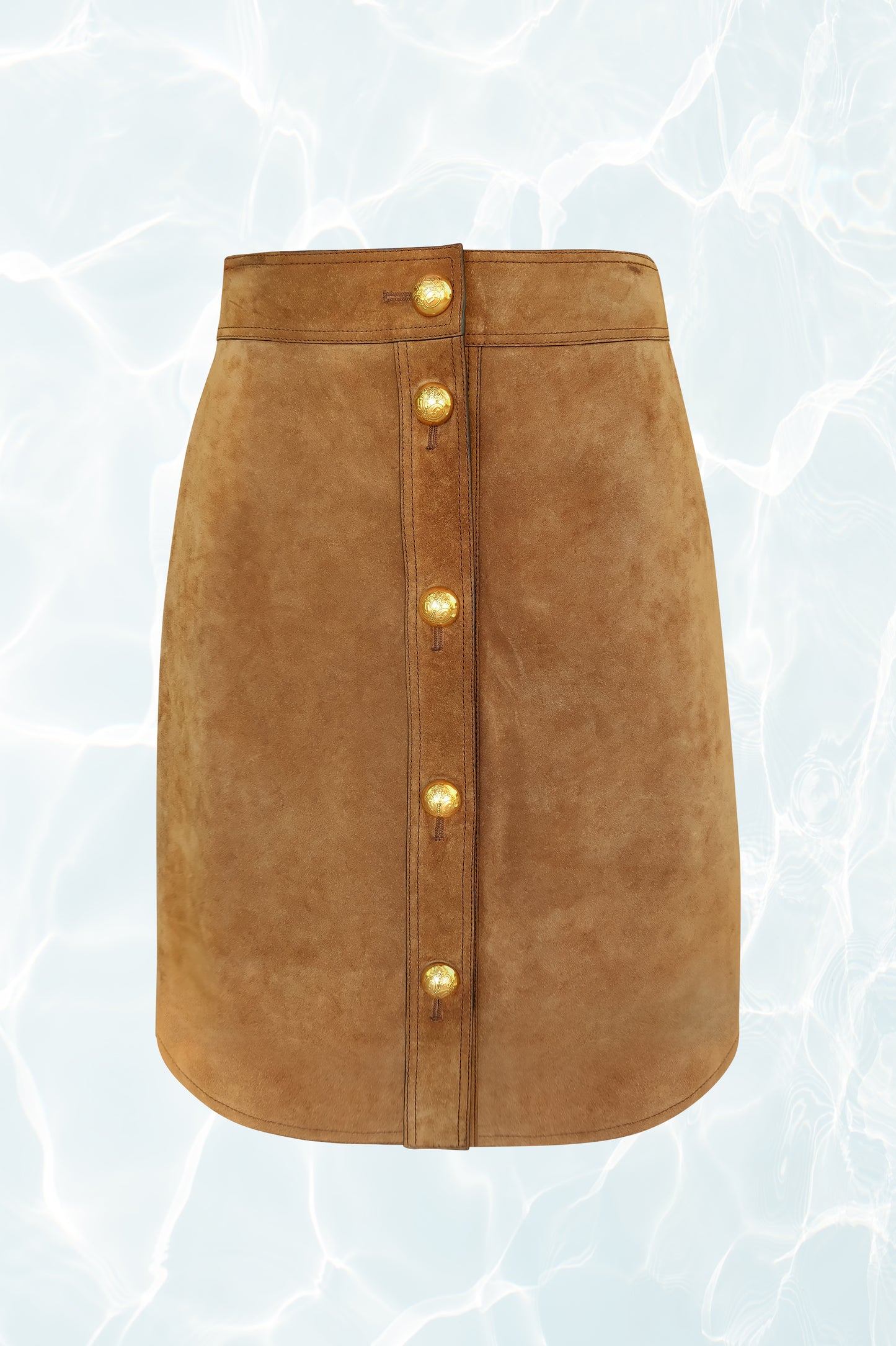 SS15 Brown Suede Skirt with Gold Button Down Front