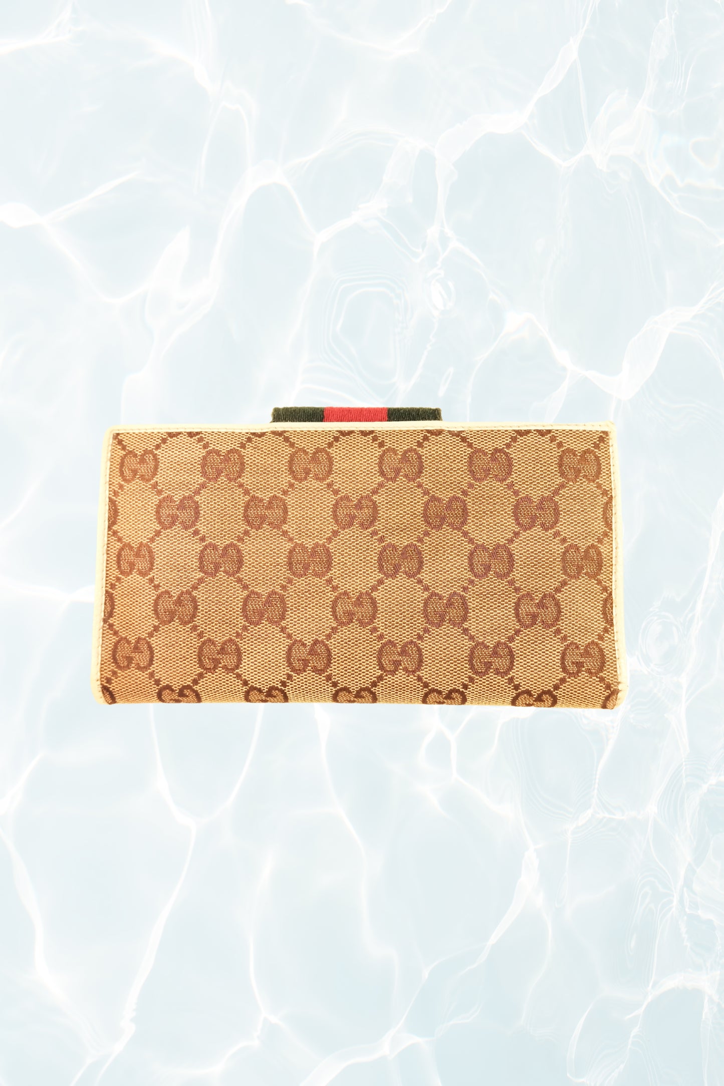 GG Monogram Canvas Wallet Beige Sherry Line Red and Green