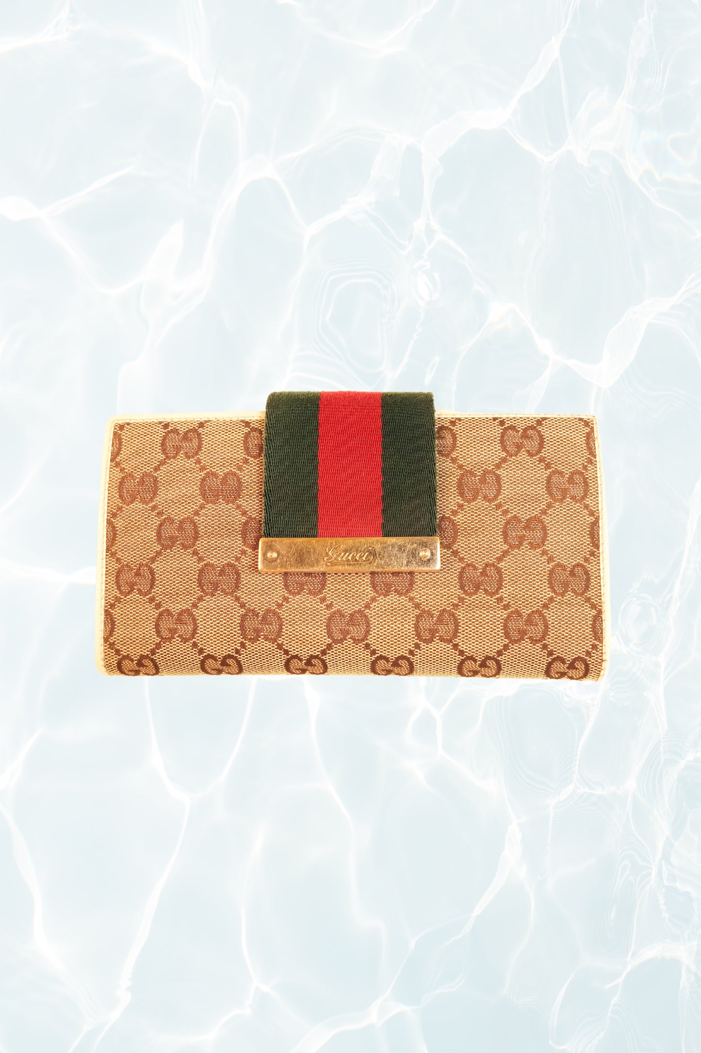 GG Monogram Canvas Wallet Beige Sherry Line Red and Green