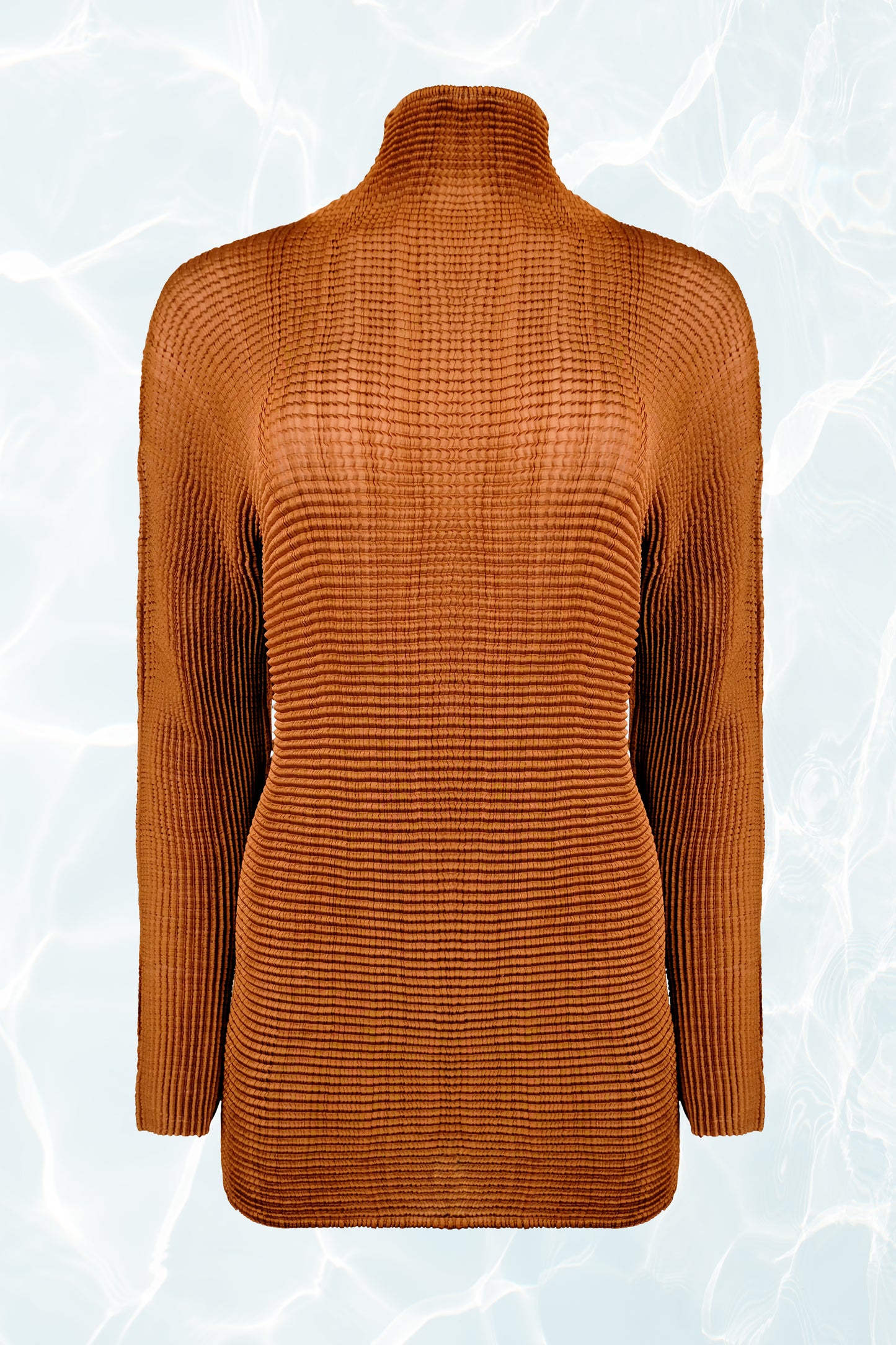 Pleated Copper Turtleneck Tunic