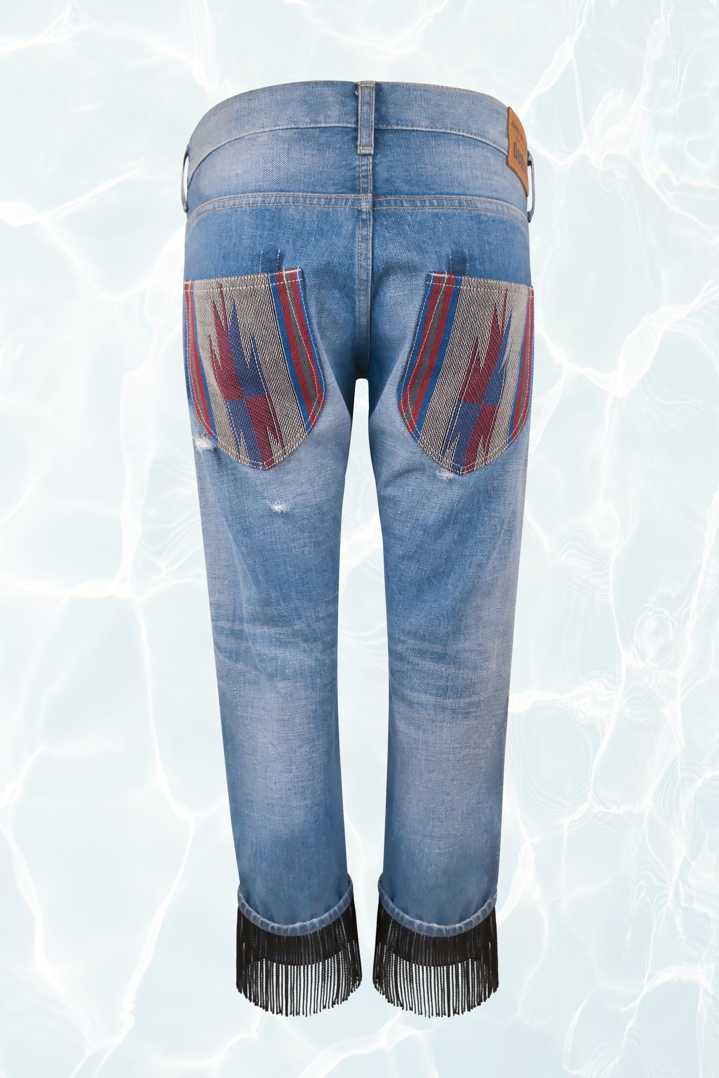 Patchwork Distressed Fringe Jeans SS14 Runway