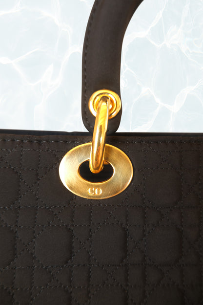 Vintage Lady Dior Cannage in Black Nylon and Gold Hardware