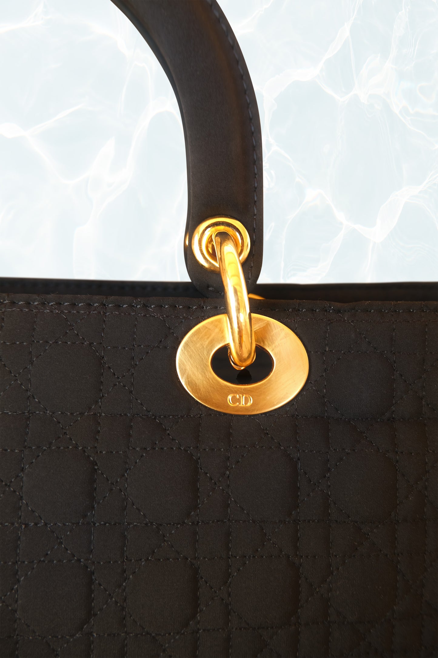 Vintage Lady Dior Cannage in Black Nylon and Gold Hardware