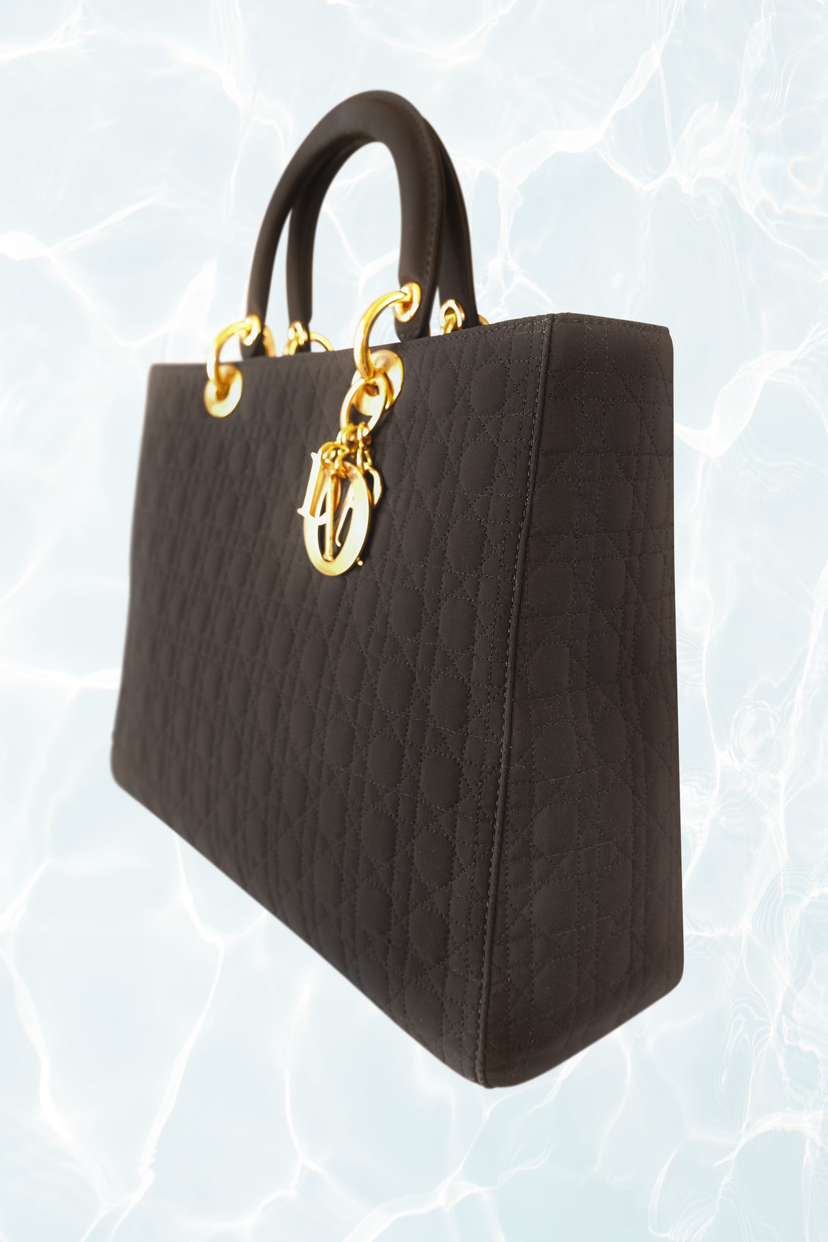 Christian Dior Vintage Lady Dior Cannage in Black Nylon and Gold