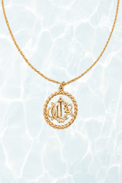 Round Logo Cutout Pendant Necklace in Gold