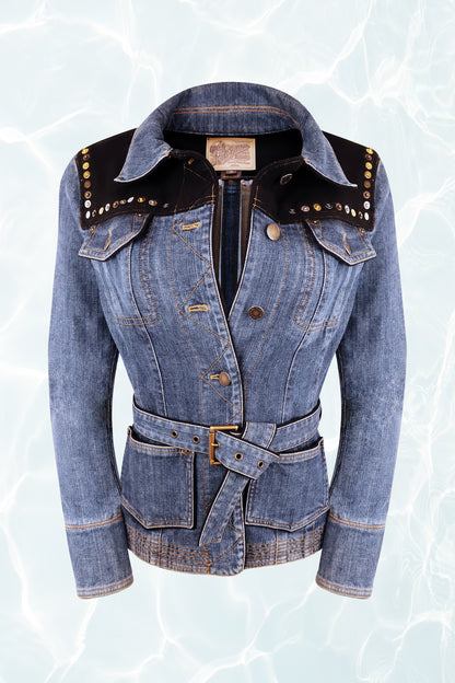 Vintage Traveling Requisites Western Belted Denim Jacket