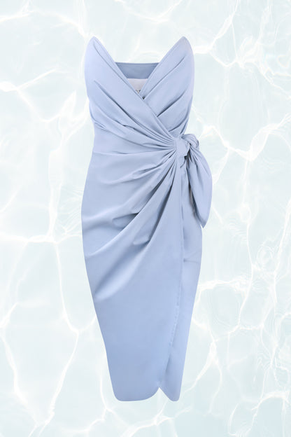 Powder Blue Strapless Plunge Wrap Dress