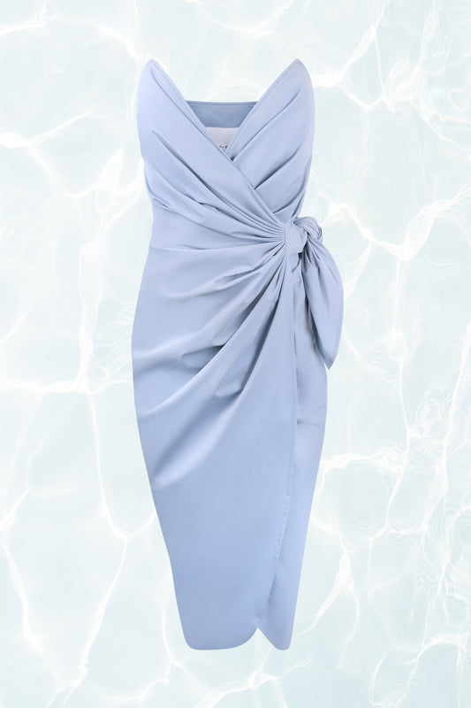 Powder Blue Strapless Plunge Wrap Dress