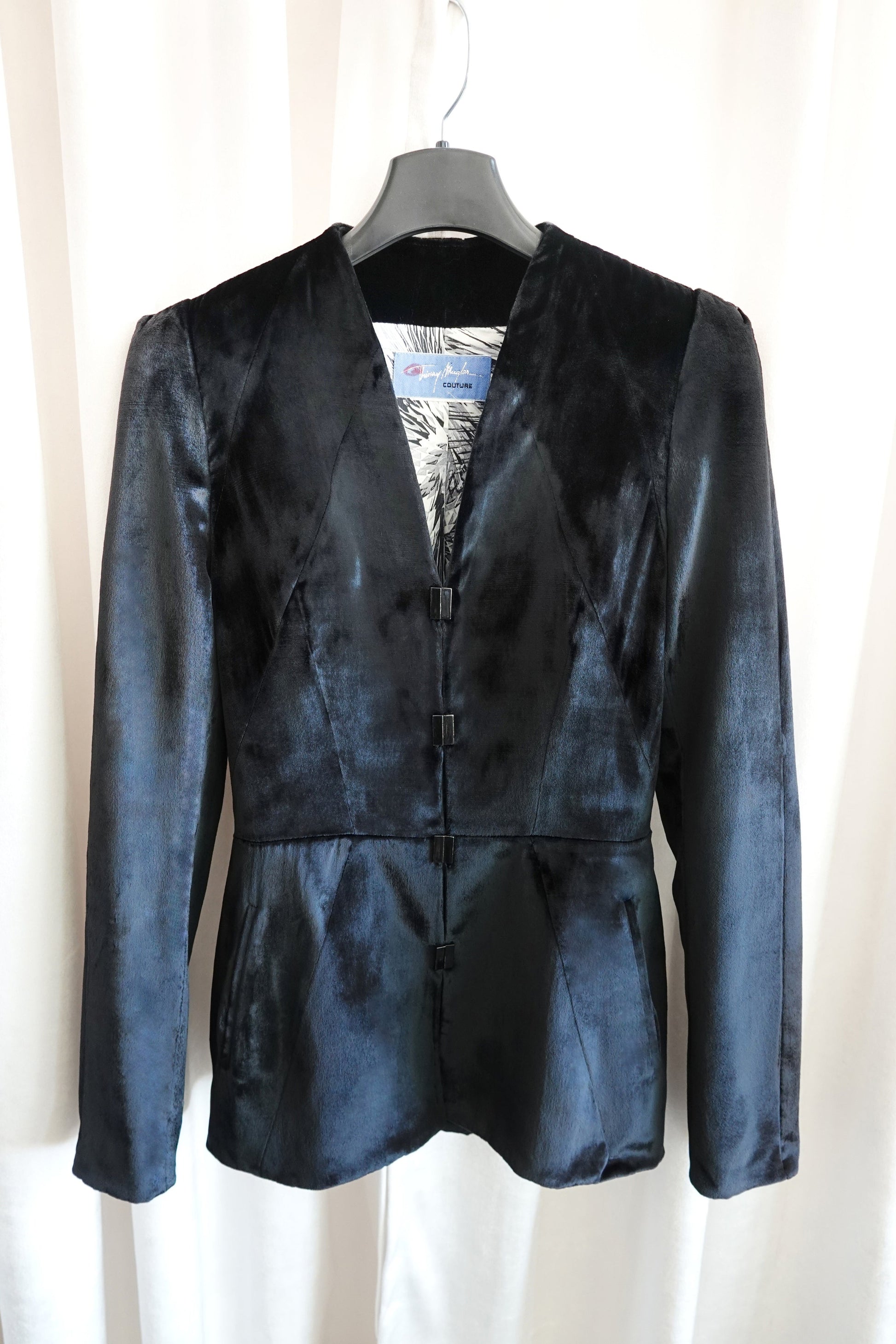 Thierry Mugler Couture velvet jacket on hanger, full length -- Disco Palma