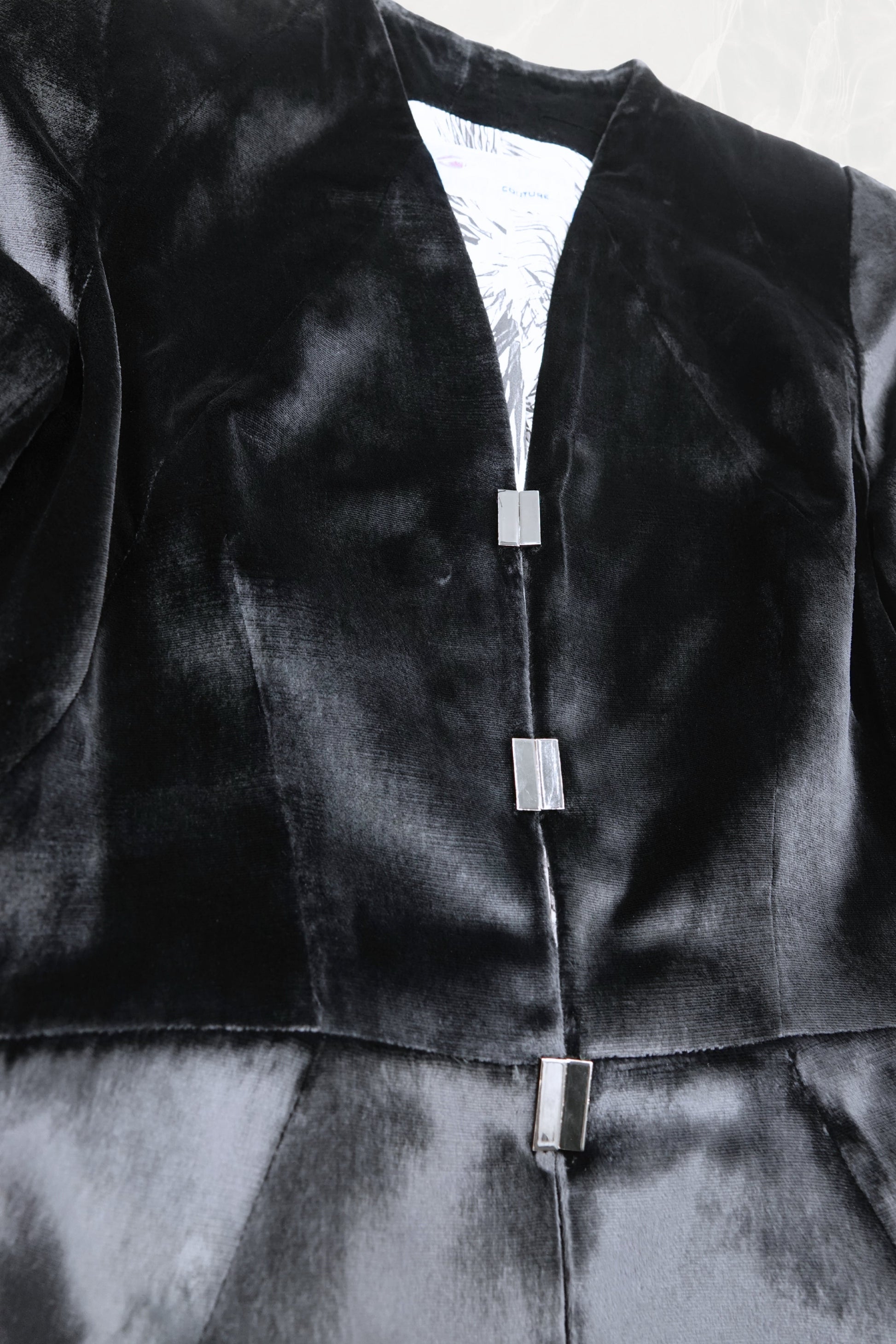 Thierry Mugler Couture velvet jacket, bar clasp hardware detail -- Disco Palma