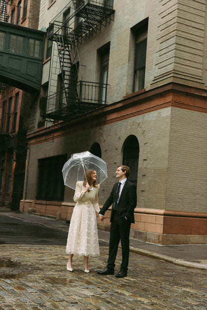 Late 1980s Ivory Fortuny-Pleat Organza Bridal Gown, Satin Appliqué