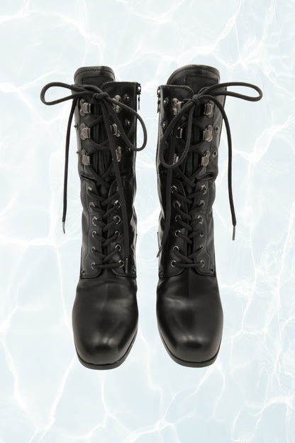 Leather Lace Up Combat Booties