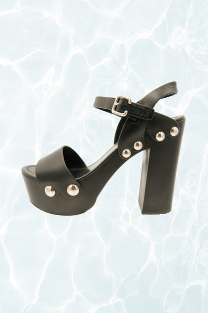 Black Platform Wooden Stud Embellished Sandals