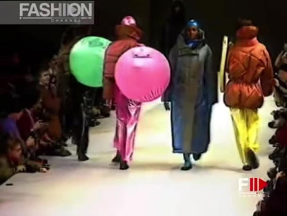 Fall 1993 Runway Iridescent Quilted Cocoon Coat with Hood
