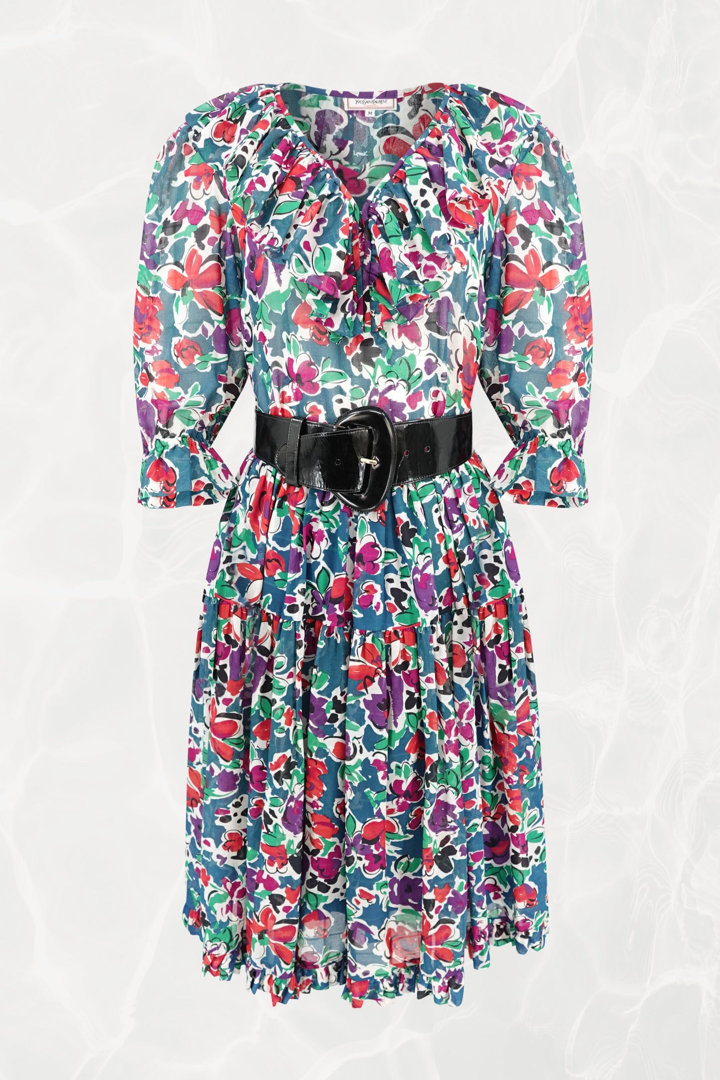Yves Saint Laurent floral cotton two-piece set, front view — Disco Palma