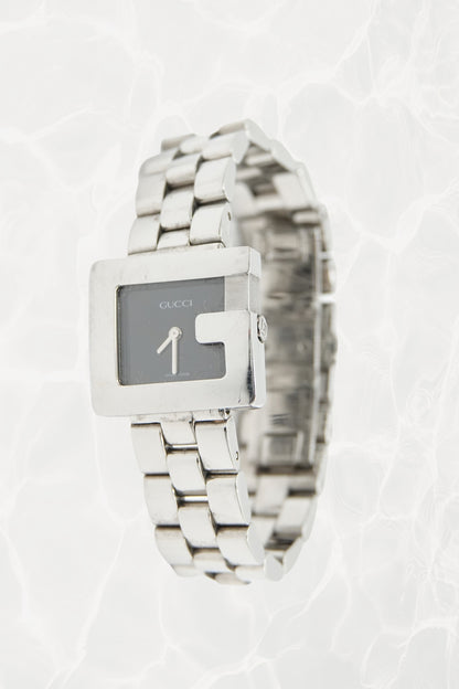 Tom Ford for Gucci G-Frame watch angled view showing crown and rectangular case profile