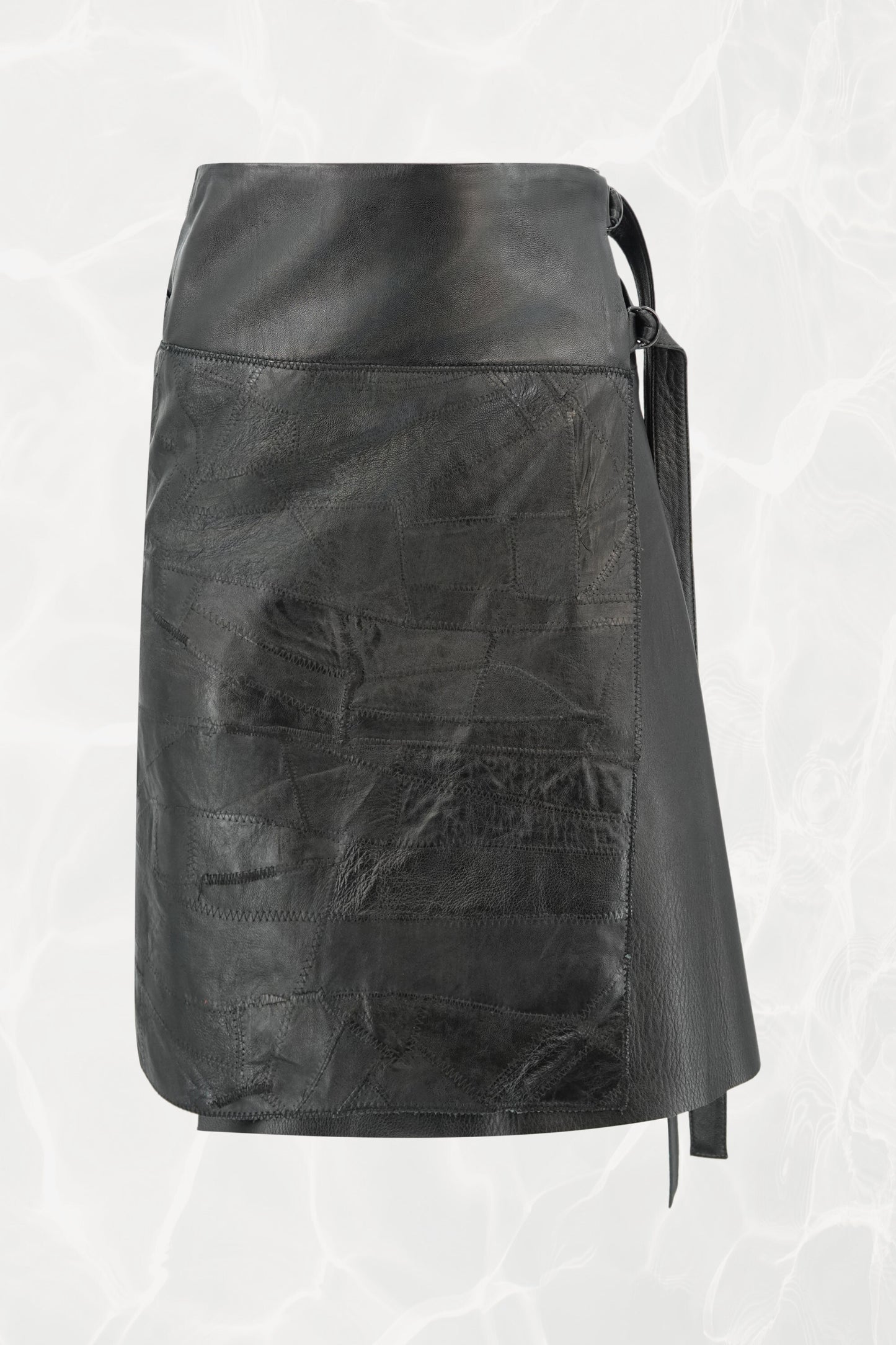 Vintage Early 2000s Black Patchwork Leather Wrap Skirt