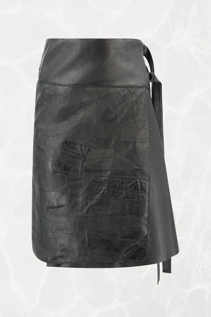 Vintage Early 2000s Black Patchwork Leather Wrap Skirt