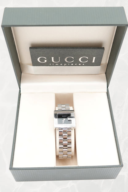 Tom Ford for Gucci G-Frame watch displayed in original Gucci Timepieces grey presentation box