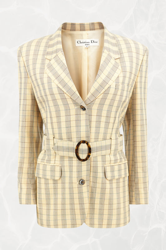 Vintage Christian Dior Sports Belted Glen Plaid Blazer Jacket Late 1980s 1990s
