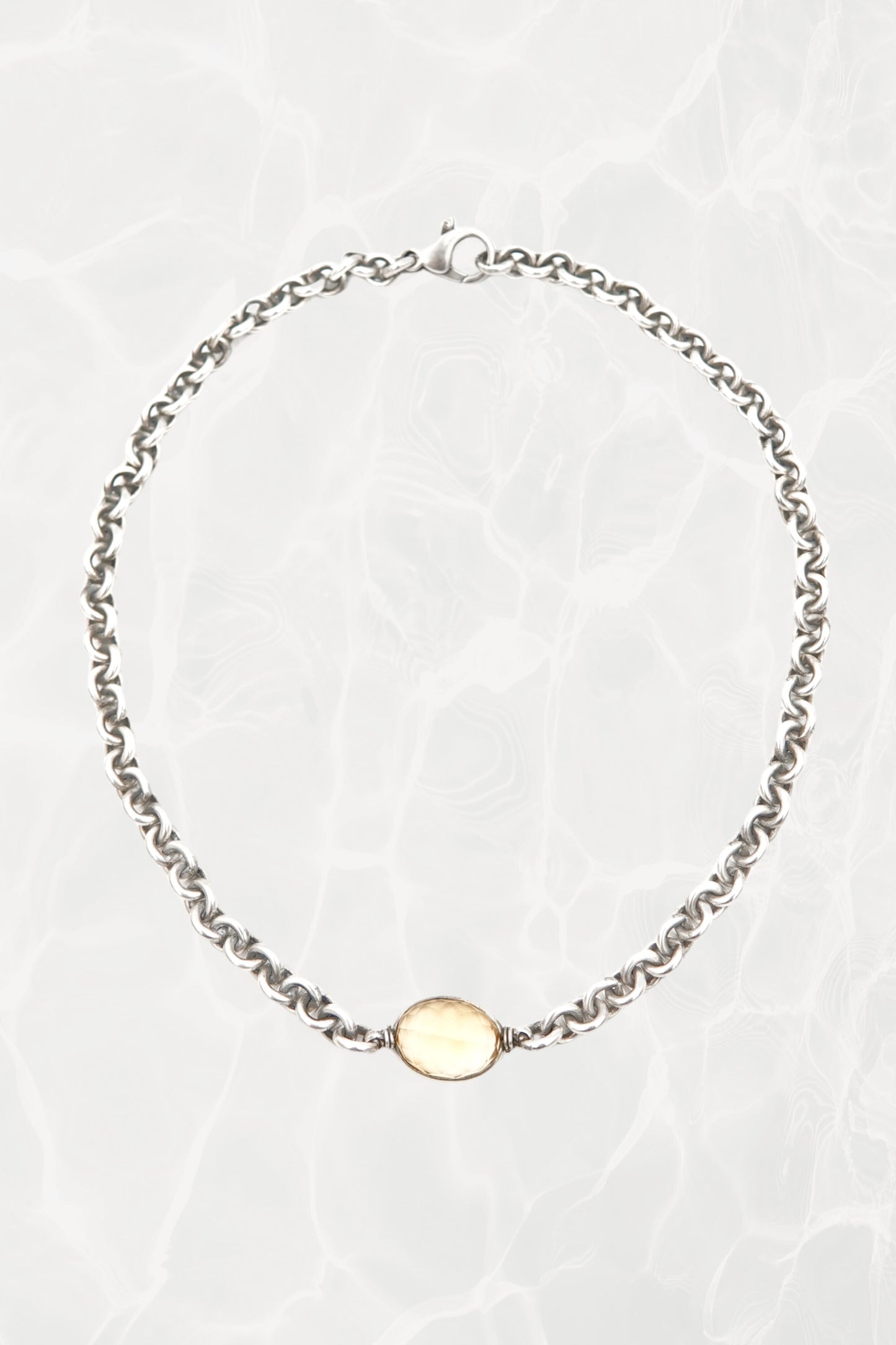 Vintage Sterling Silver Double-Link Chain Necklace with Faceted Citrine